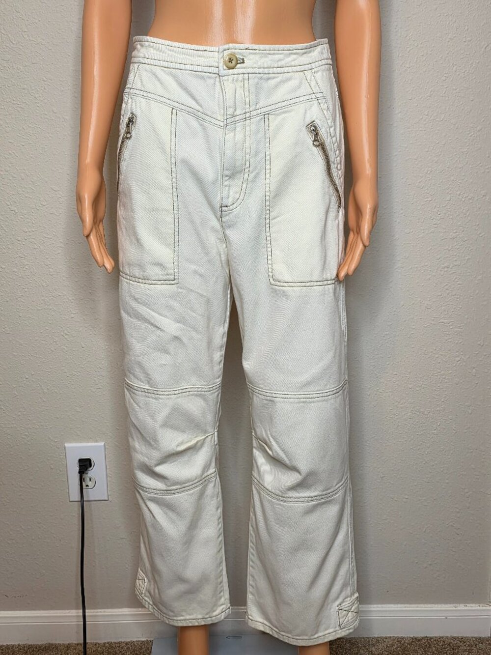 Free People High Waist, Wide Leg White Women's Jeans, Size 6